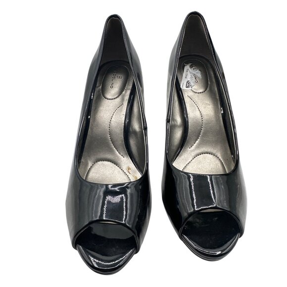 Bandolino Size 10M Business Casual Black Patent Leather Peep Toe Heels - Picture 2 of 12